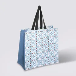 Borsa 43x45h cm celeste con decorazione multicolore