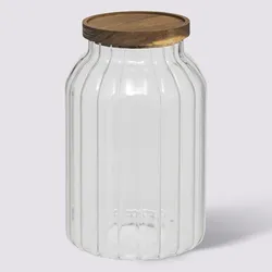 Contenitore ermetico 15x22h cm in vetro borosilicato e coperchio in legno di acacia
