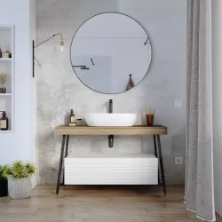 Mobile bagno a terra 120 cm rovere vienna con cassettone bianco opaco e specchio - Astol