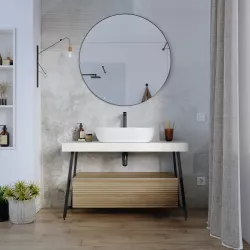 Mobile bagno a terra 120 cm bianco opaco con cassettone rovere vienna e specchio - Astol