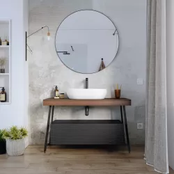 Mobile bagno a terra 120 cm rovere londra con cassettone antracite e specchio - Astol