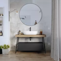 Mobile bagno a terra 120 cm rovere vienna con cassettone antracite e specchio - Astol