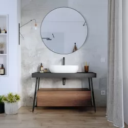 Mobile bagno a terra 120 cm antracite con cassettone rovere londra e specchio - Astol