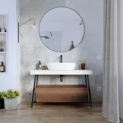 Mobile bagno a terra 120 cm bianco opaco con cassettone rovere londra e specchio - Astol