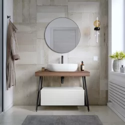 Mobile bagno a terra 100 cm rovere londra con cassettone bianco opaco e specchio - Astol