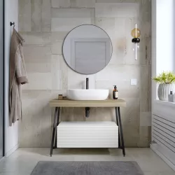 Mobile bagno a terra 100 cm rovere vienna con cassettone bianco opaco e specchio - Astol