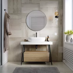 Mobile bagno a terra 100 cm bianco opaco con cassettone rovere vienna e specchio - Astol