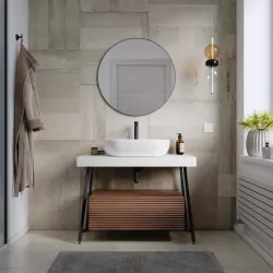 Mobile bagno a terra 100 cm bianco opaco con cassettone rovere londra e specchio - Astol