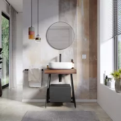 Mobile bagno a terra 60 cm rovere londra con cassettone antracite e specchio - Astol