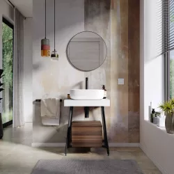 Mobile bagno a terra 60 cm bianco opaco con cassettone rovere londra e specchio - Astol