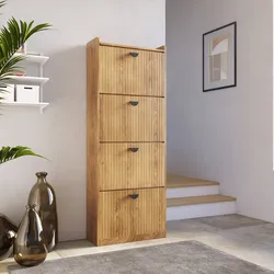 Scarpiera 60x157h cm con 4 ante a ribalta rovere chiaro e gambe nero - Ozma