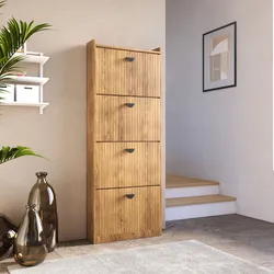 Scarpiera salvaspazio 60x157h cm con 4 ante a ribalta rovere chiaro e gambe nero - Ozma