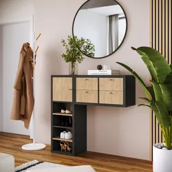Mobile ingresso reversibile 112x108h cm antracite con 4 cassetti e 1 anta rovere - Tactik