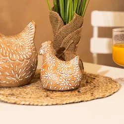 Figura decorativa 11h cm a forma di gallina effetto terracotta decorata