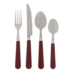 Set 24 posate in acciaio inox cromo e manico rosso - Victoire