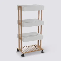 Carrello da cucina 88h cm in legno bianco e naturale con ruote e 4 ripiani - Bilbao