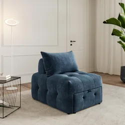 Poltrona letto in tessuto a trama sottile blu petrolio con cuscino - Varor