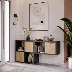 Mobile ingresso reversibile 147x73h cm antracite con 2 ante e 2 cassetti rovere - Tactik