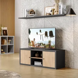 Mobile porta tv 108x39h cm antracite con 2 ante e 1 ripiano rovere - Tactik