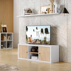 Mobile porta tv 108x39h cm bianco con 2 ante e 1 ripiano rovere - Tactik