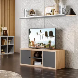 Mobile porta tv 108x39h cm rovere con 2 ante e 1 ripiano antracite - Tactik