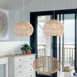 Lampada sospesa a sfera 38 cm cm intrecciata in polyrattan beige