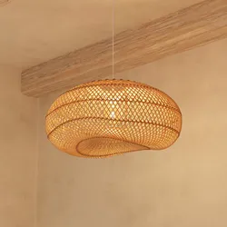 Lampada sospesa rotonda 68 cm intrecciata in rattan naturale