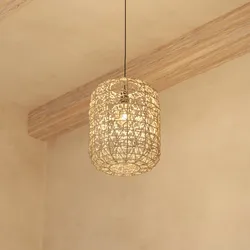 Lampada sospesa rotonda 28 cm intrecciata in corda beige
