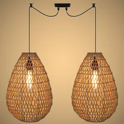 Lampada sospesa doppia a goccia intrecciata in corda beige - Enrika