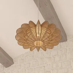 Lampada sospesa rotonda 57 cm a fiore in corda