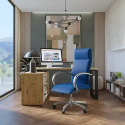 Poltrona girevole da ufficio in similpelle blu con struttura cromo - Flowy