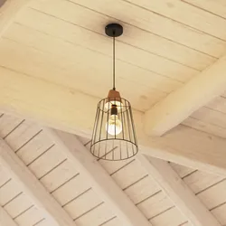 Lampada sospesa rotonda 23 cm in metallo nero e legno