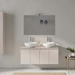 Mobile bagno sospeso 120 cm cashmere con ante e top con specchio - Cuki