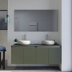 Mobile bagno sospeso 120 cm verde cemento con ante e top con specchio - Cuki