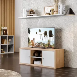 Mobile porta tv 108x39h cm rovere con 2 ante e 1 ripiano bianco - Tactik