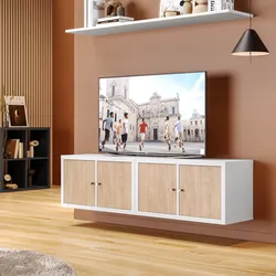 Mobile porta tv sospeso 147x39h cm bianco con 4 ante rovere - Tactik