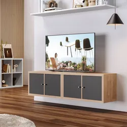 Mobile porta tv sospeso 147x39h cm rovere con 4 ante antracite - Tactik