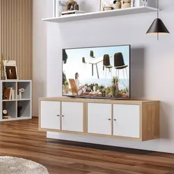 Mobile porta tv sospeso 147x39h cm rovere con 4 ante bianco - Tactik