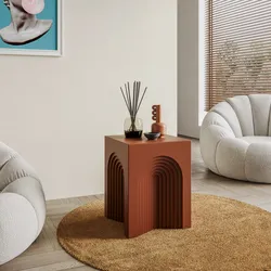 Tavolino 35x35 cm in legno terracotta con struttura ad arco intagliato - Dedim