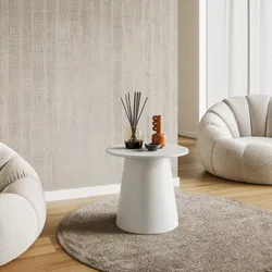 Tavolino rotondo 44 cm in legno bianco con base conica - Tecri