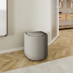 Pouf contenitore con vassoio 42 cm in microfibra tortora - Cohen