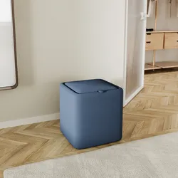 Pouf contenitore con vassoio 42x42 cm in microfibra blu - Cohen
