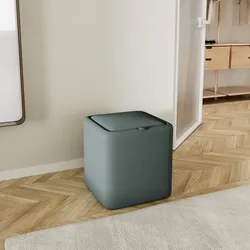 Pouf contenitore con vassoio 42x42 cm in microfibra verde bosco - Cohen