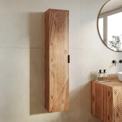 Colonna da bagno sospesa 120h  cm in legno di acacia effetto cannettato - Maring