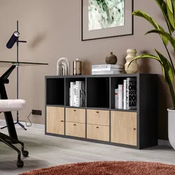 Mobile multiuso modulare 143x74h cm antracite con 2 ante e 4 cassetti rovere - Tactik