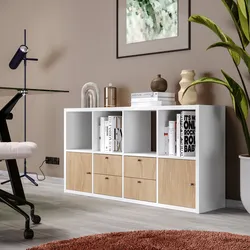 Mobile multiuso modulare 143x74h cm bianco con 2 ante e 4 cassetti rovere - Tactik