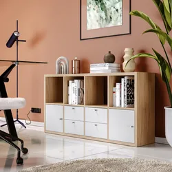 Mobile multiuso modulare 143x74h cm effetto rovere con 2 ante e 4 cassetti bianco - Tactik