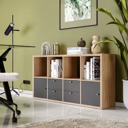 Mobile multiuso modulare 143x74h cm effetto rovere con 2 ante e 4 cassetti antracite - Tactik