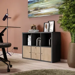 Mobile multiuso modulare 108x74h cm antracite con 2 ante e 2 cassetti rovere - Tactik