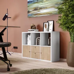 Mobile multiuso modulare 108x74h cm bianco con 2 ante e 2 cassetti rovere - Tactik